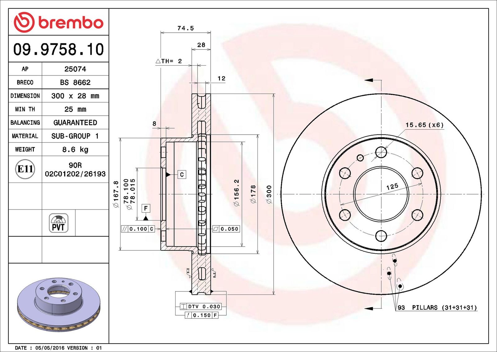 BREMBO 09.9758.10 - Bremsscheibe