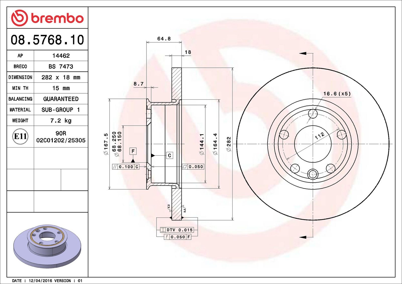 BREMBO 08.5768.10 - Bremsscheibe
