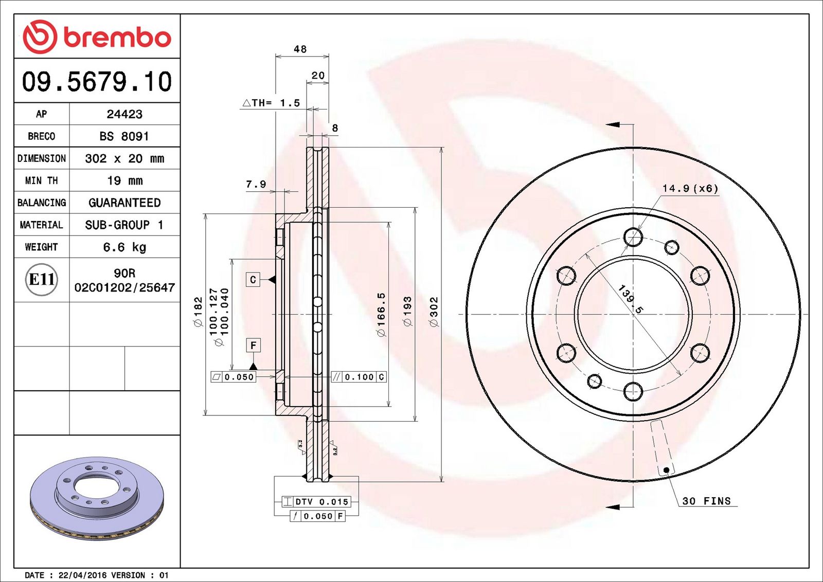 BREMBO 09.5679.10 - Bremsscheibe