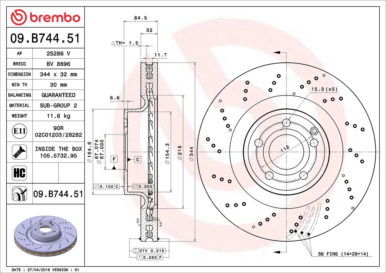 BREMBO 09.B744.51 - Bremsscheibe