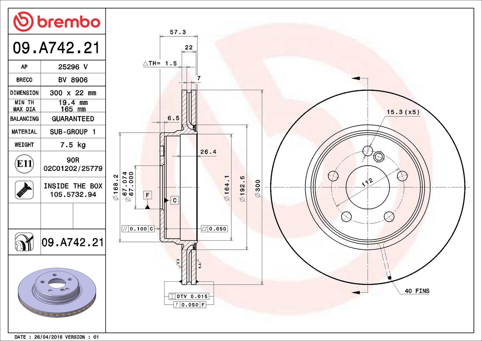 BREMBO 09.A742.21 - Bremsscheibe
