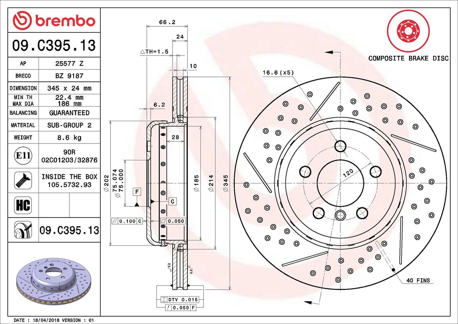 BREMBO 09.C395.13 - Bremsscheibe