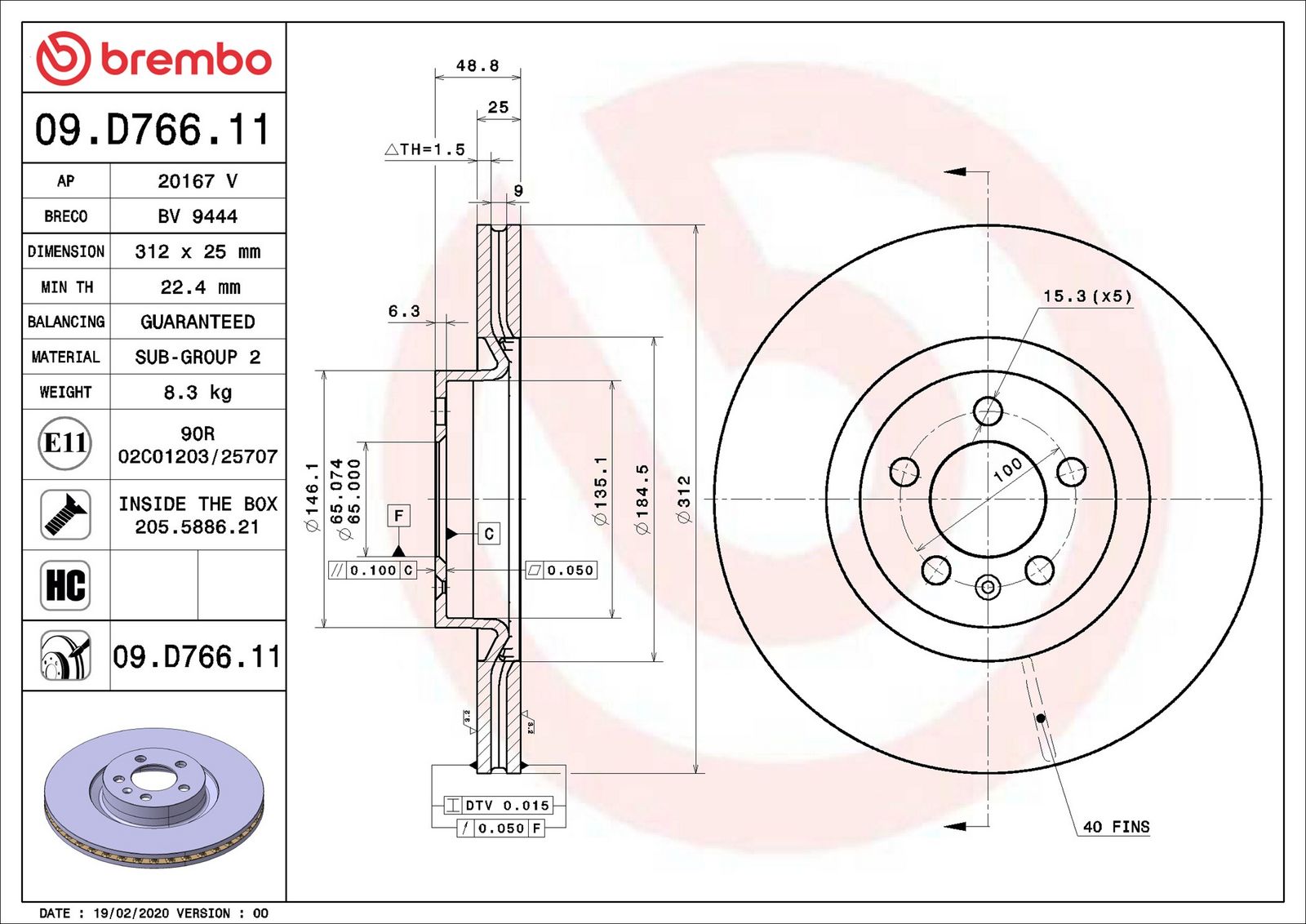 BREMBO 09.D766.11 - Bremsscheibe