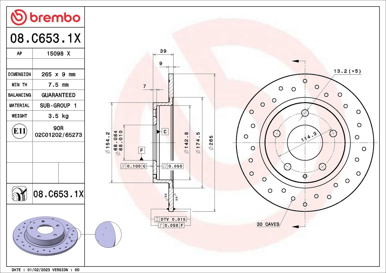 BREMBO 08.C653.1X - Bremsscheibe