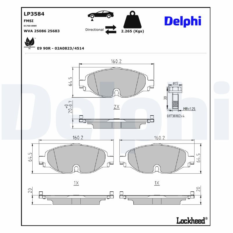DELPHI LP3584 - Bremsbelagsatz, Scheibenbremse