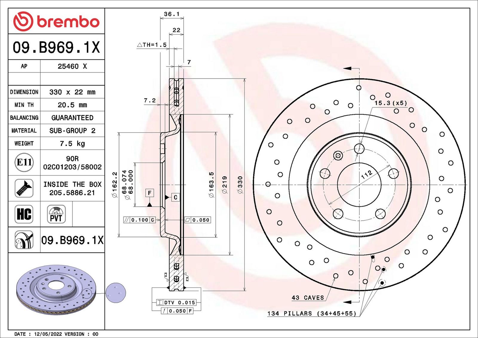 BREMBO 09.B969.1X - Bremsscheibe