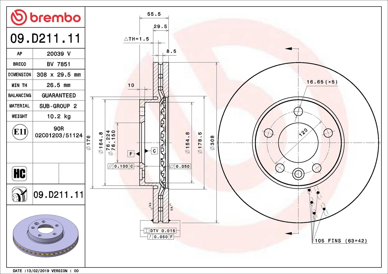 BREMBO 09.D211.11 - Bremsscheibe