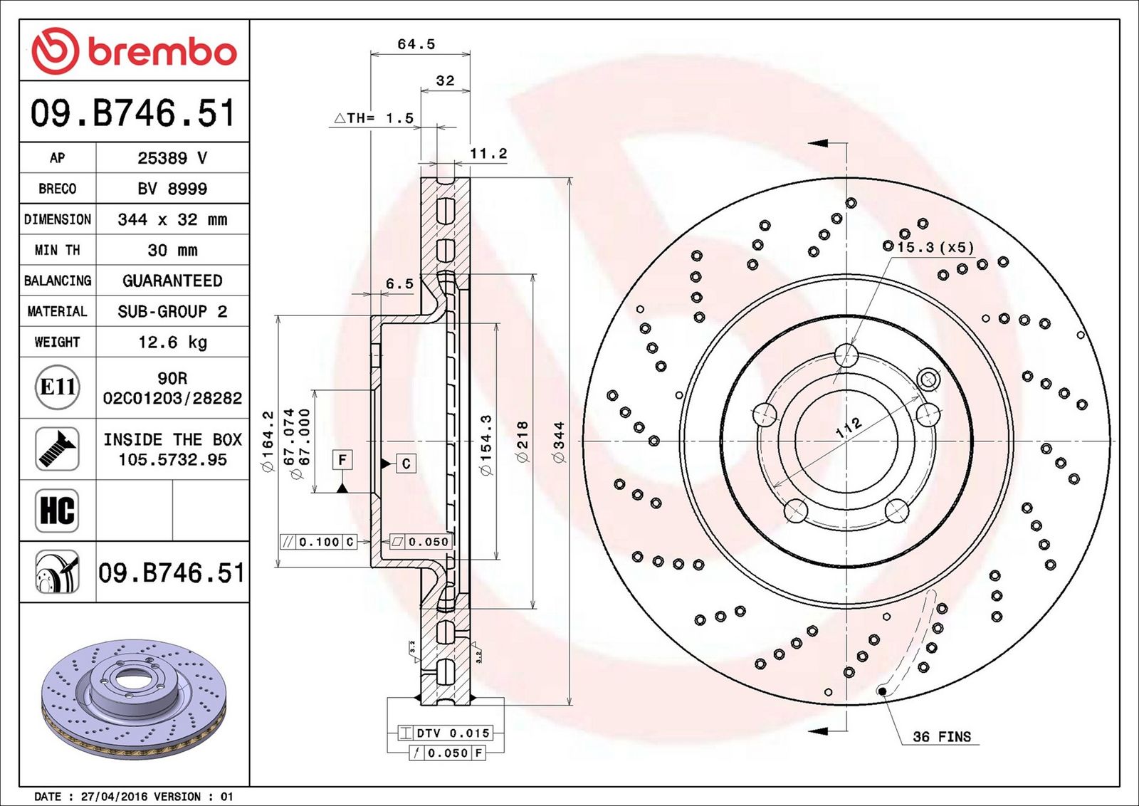 BREMBO 09.B746.51 - Bremsscheibe