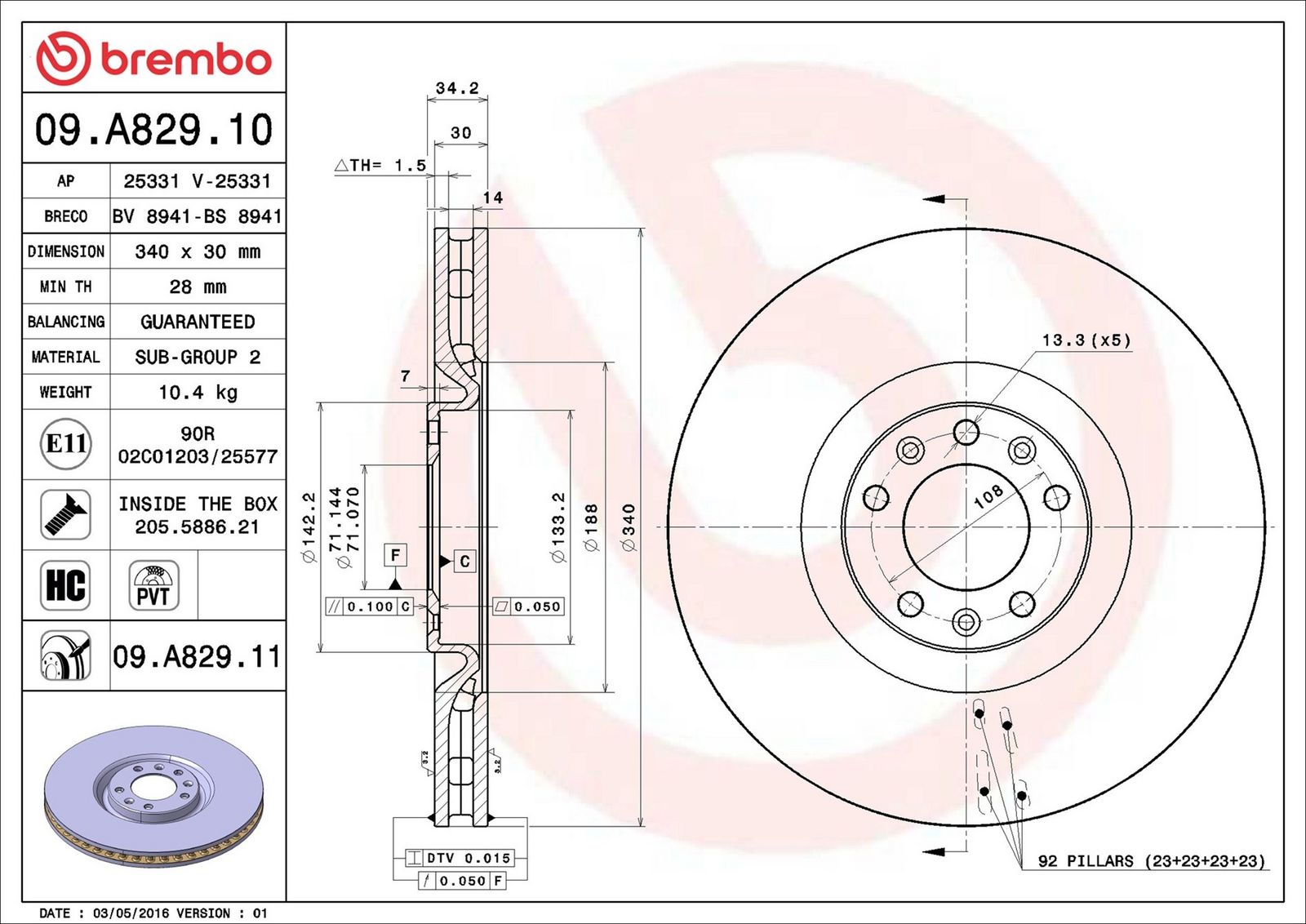 BREMBO 09.A829.11 - Bremsscheibe