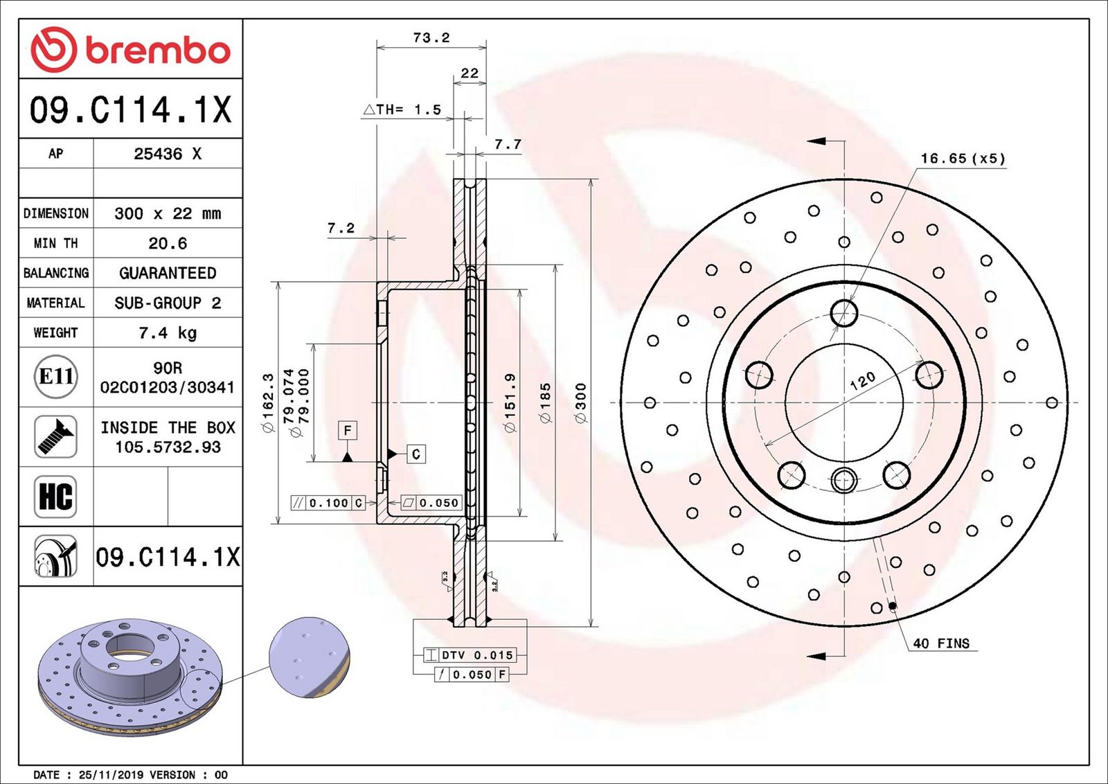 BREMBO 09.C114.1X - Bremsscheibe