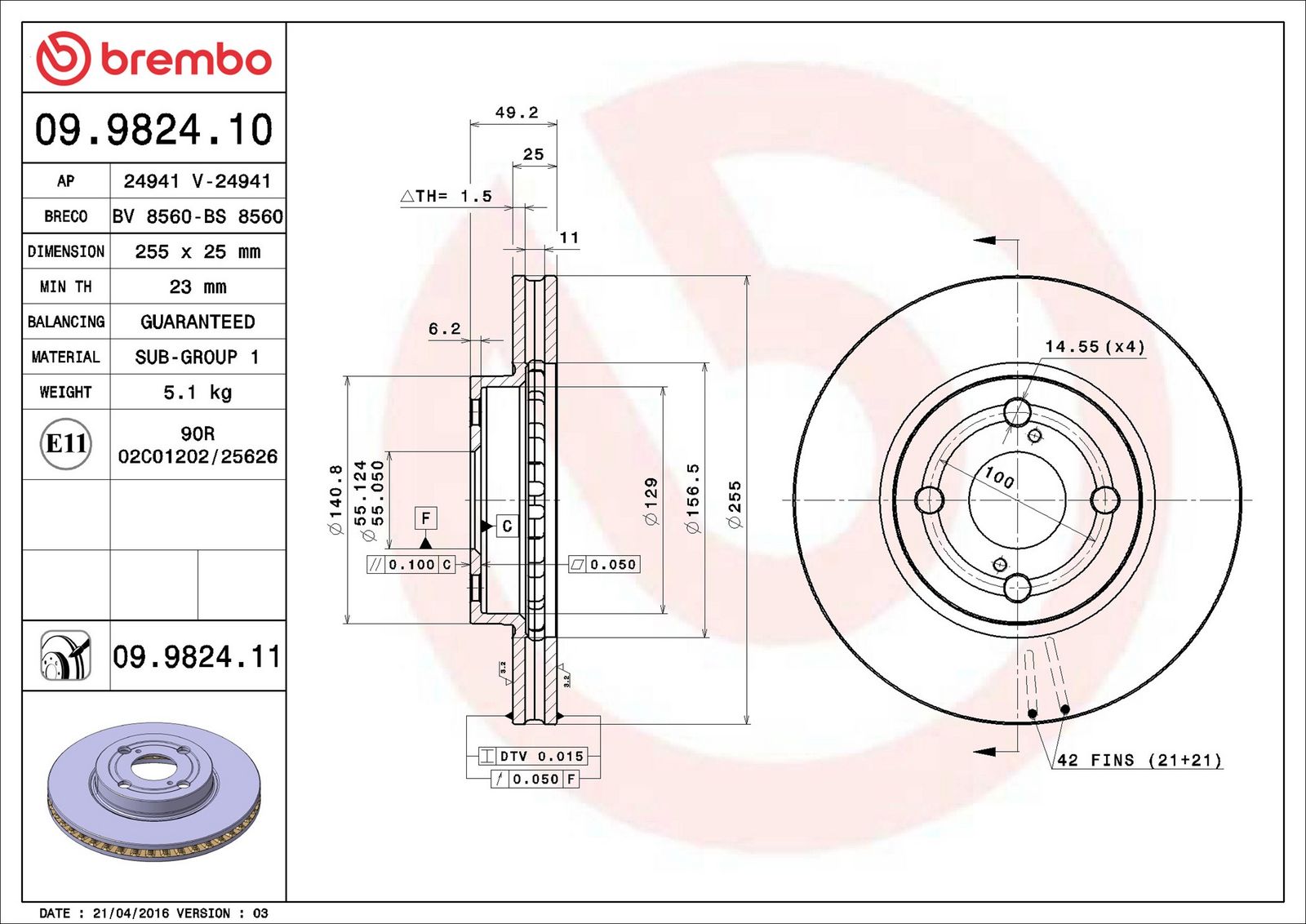 BREMBO 09.9824.11 - Bremsscheibe