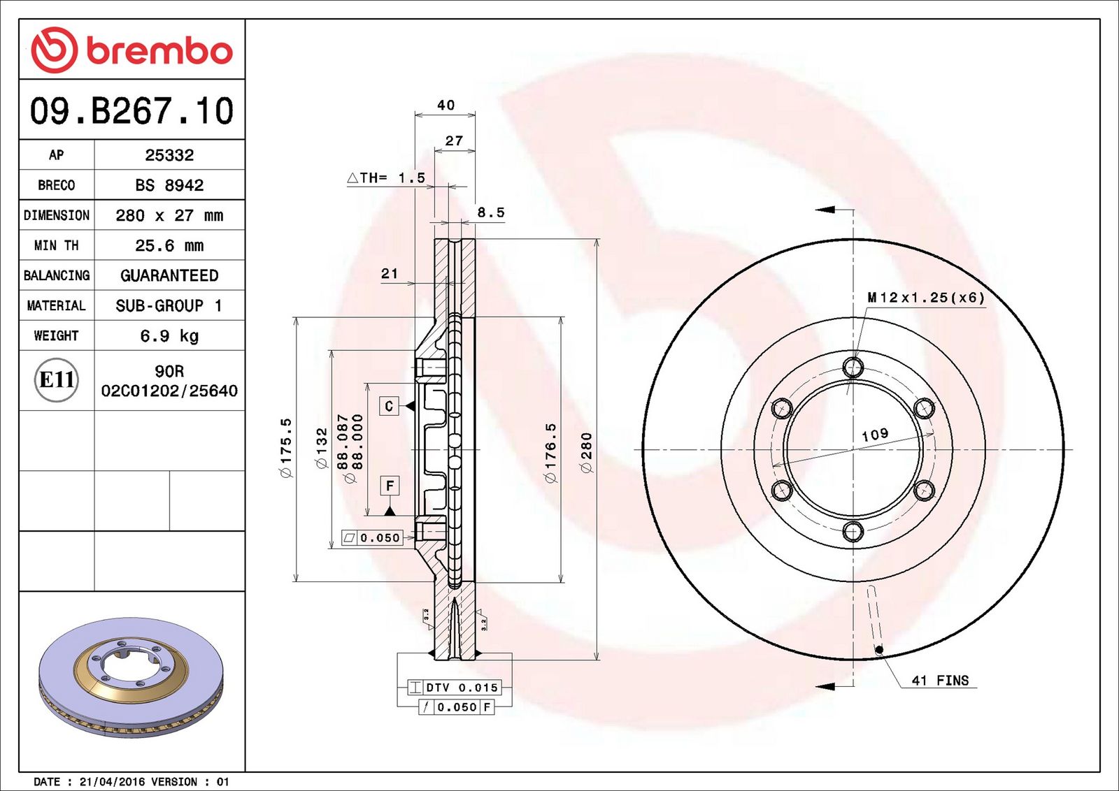 BREMBO 09.B267.10 - Bremsscheibe