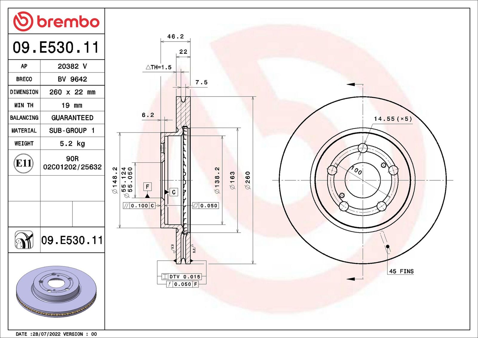 BREMBO 09.E530.11 - Bremsscheibe
