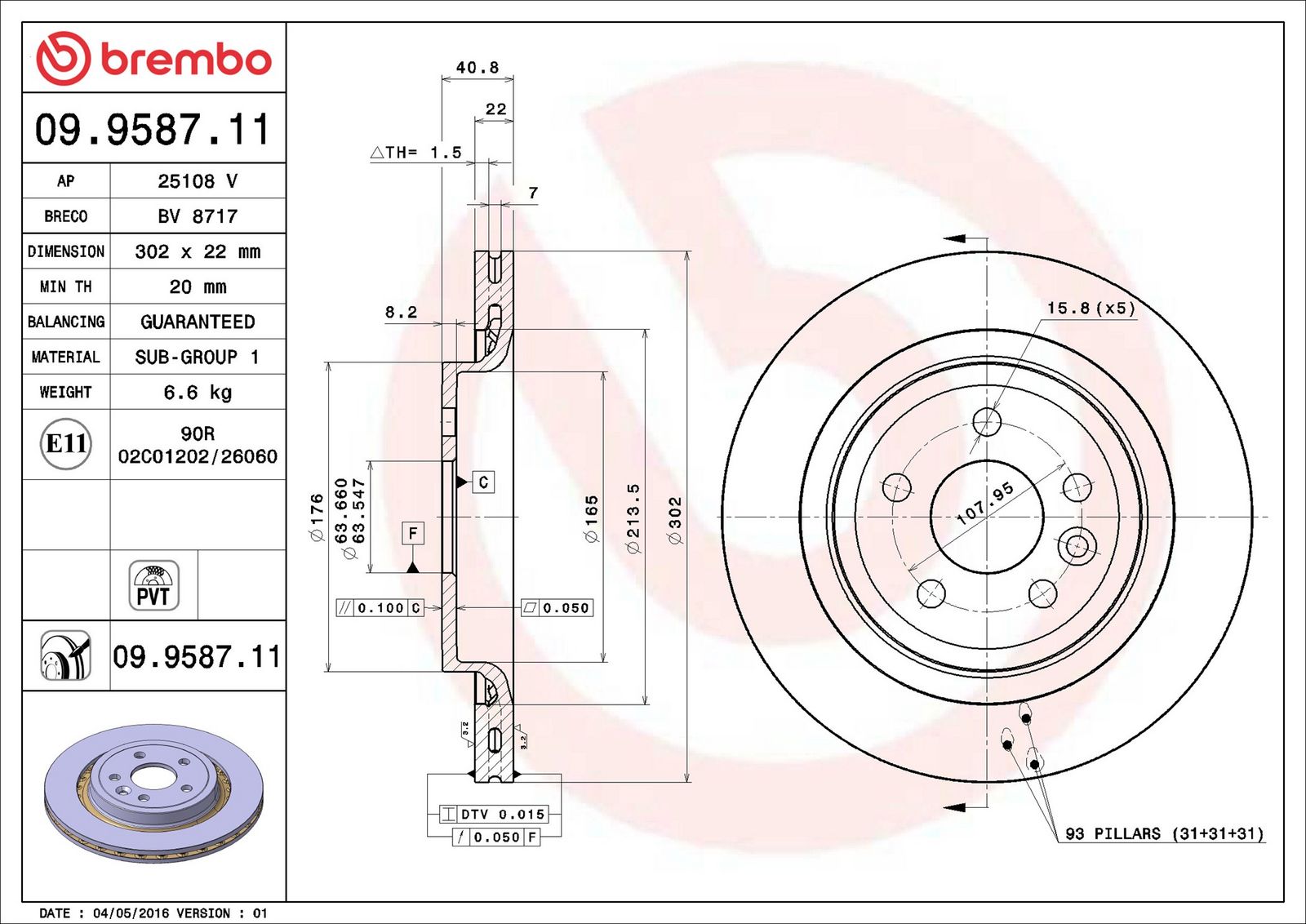 BREMBO 09.9587.11 - Bremsscheibe