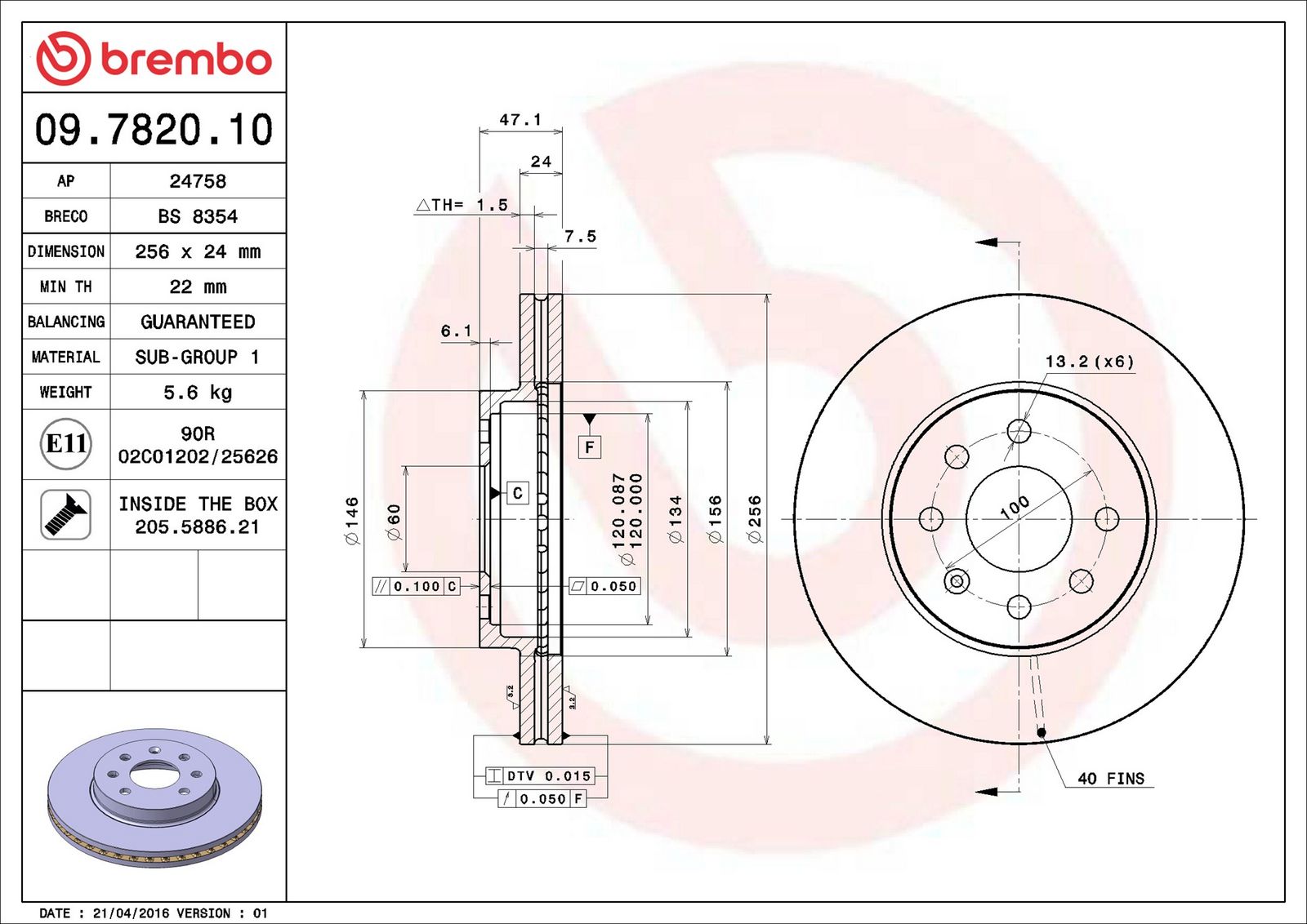 BREMBO 09.7820.10 - Bremsscheibe