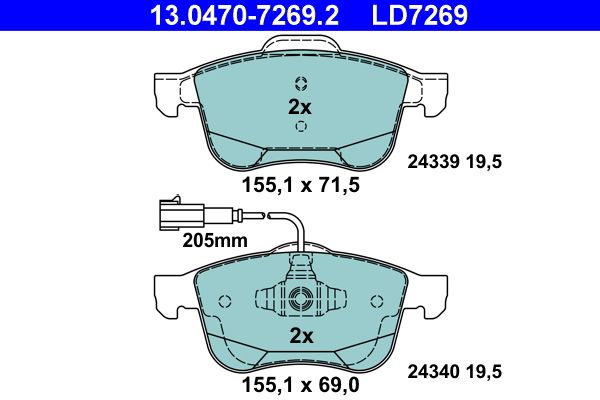 ATE 13.0470-7269.2 - Bremsbelagsatz, Scheibenbremse