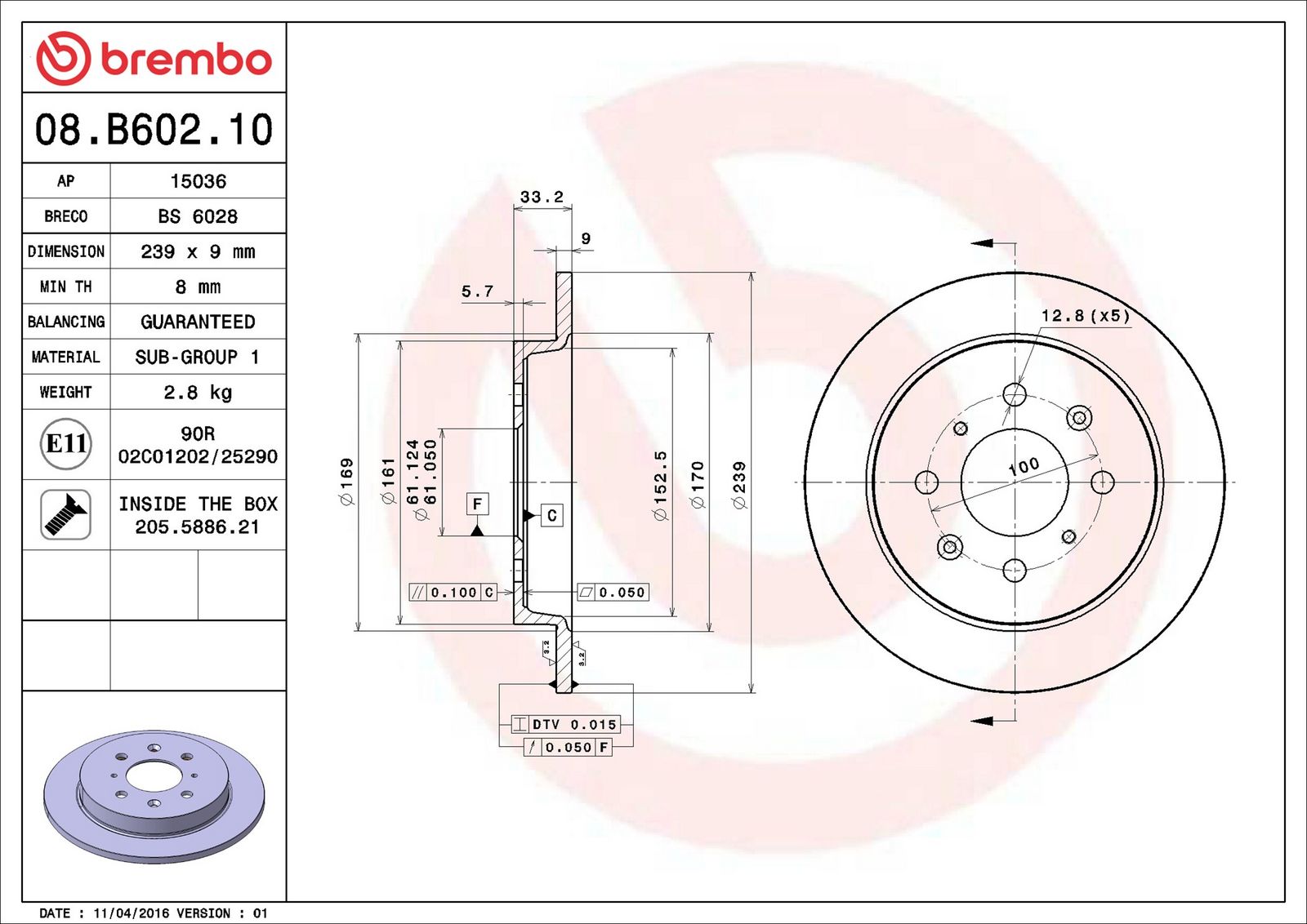 BREMBO 08.B602.10 - Bremsscheibe