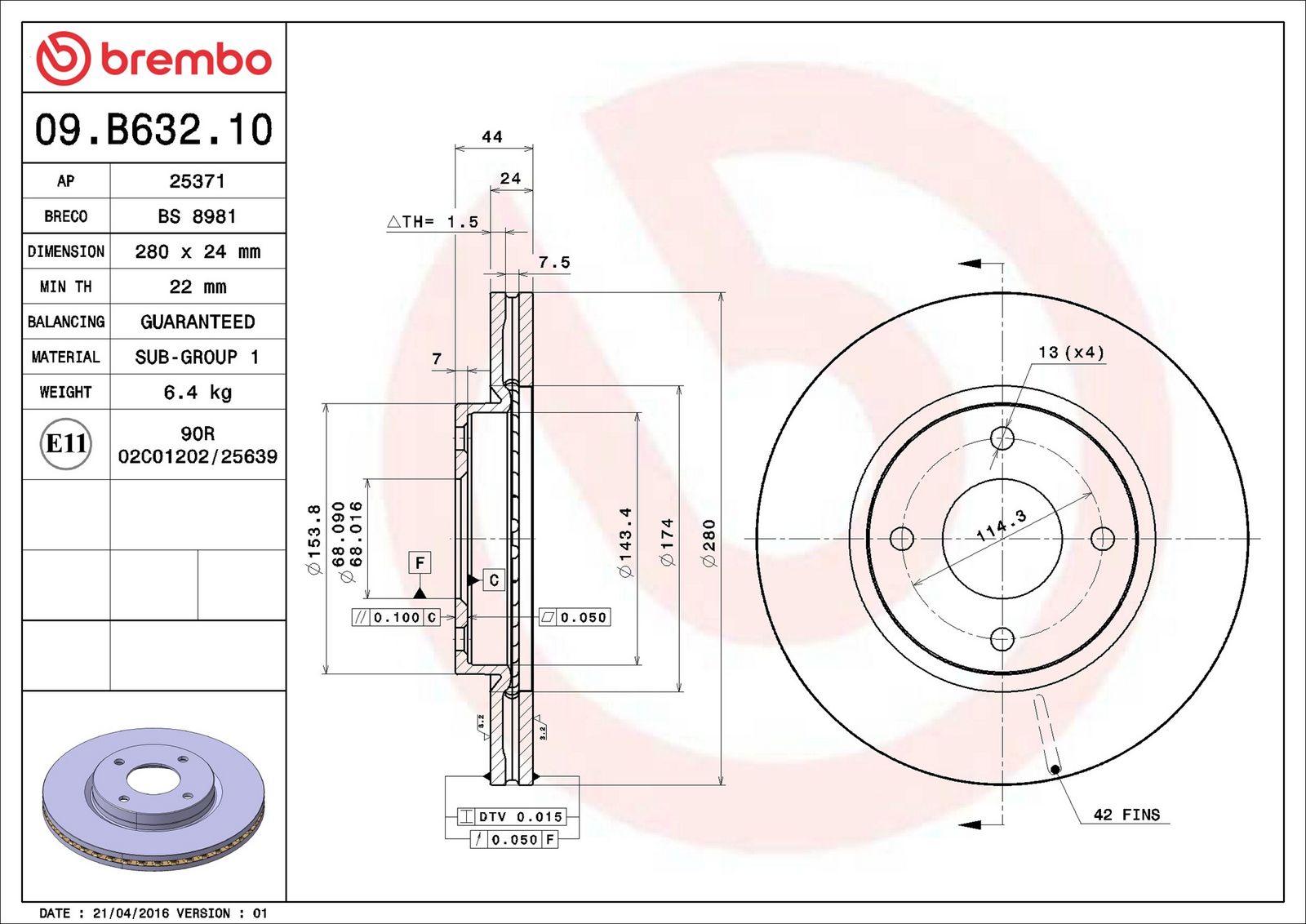 BREMBO 09.B632.10 - Bremsscheibe