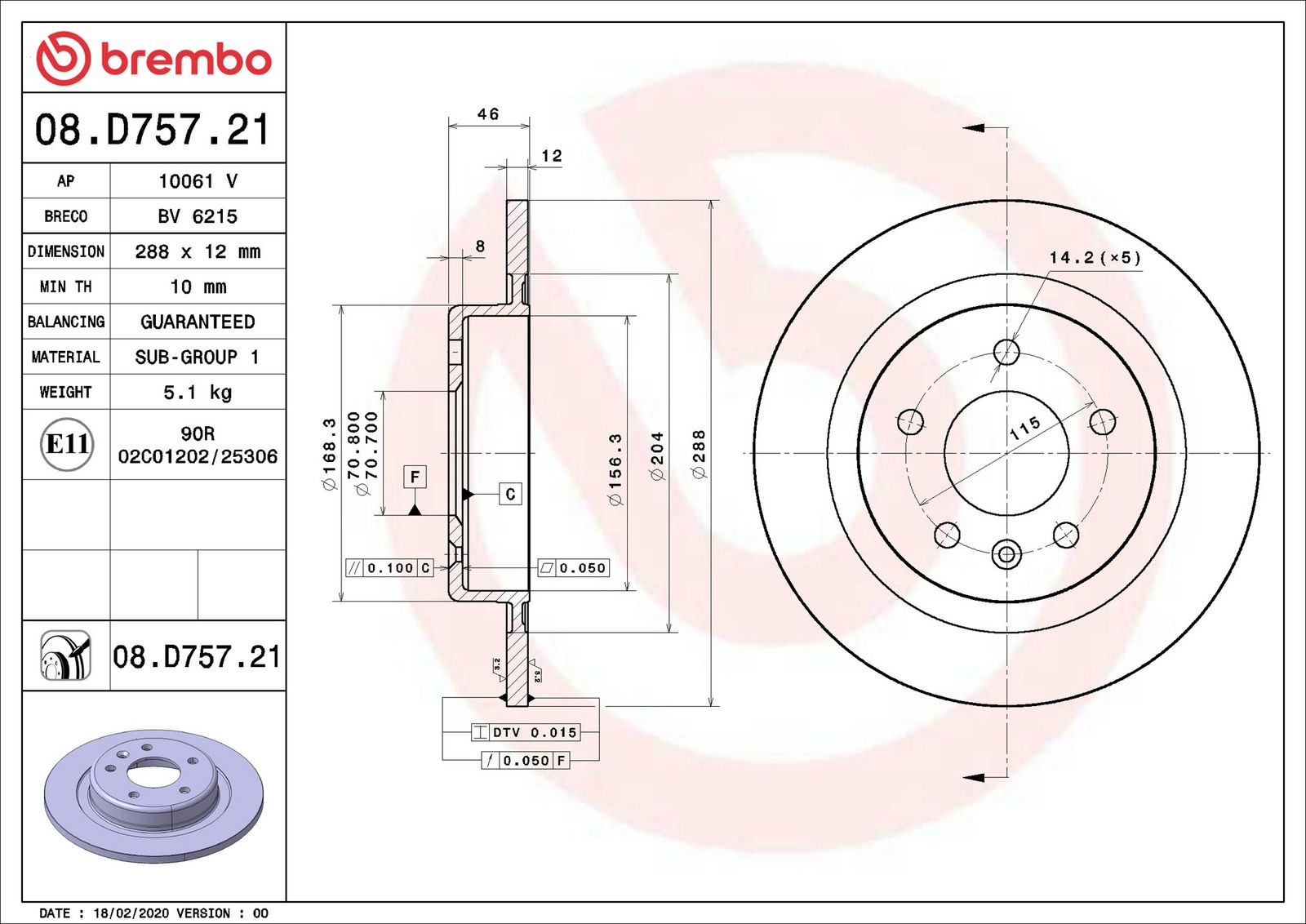 BREMBO 08.D757.21 - Bremsscheibe