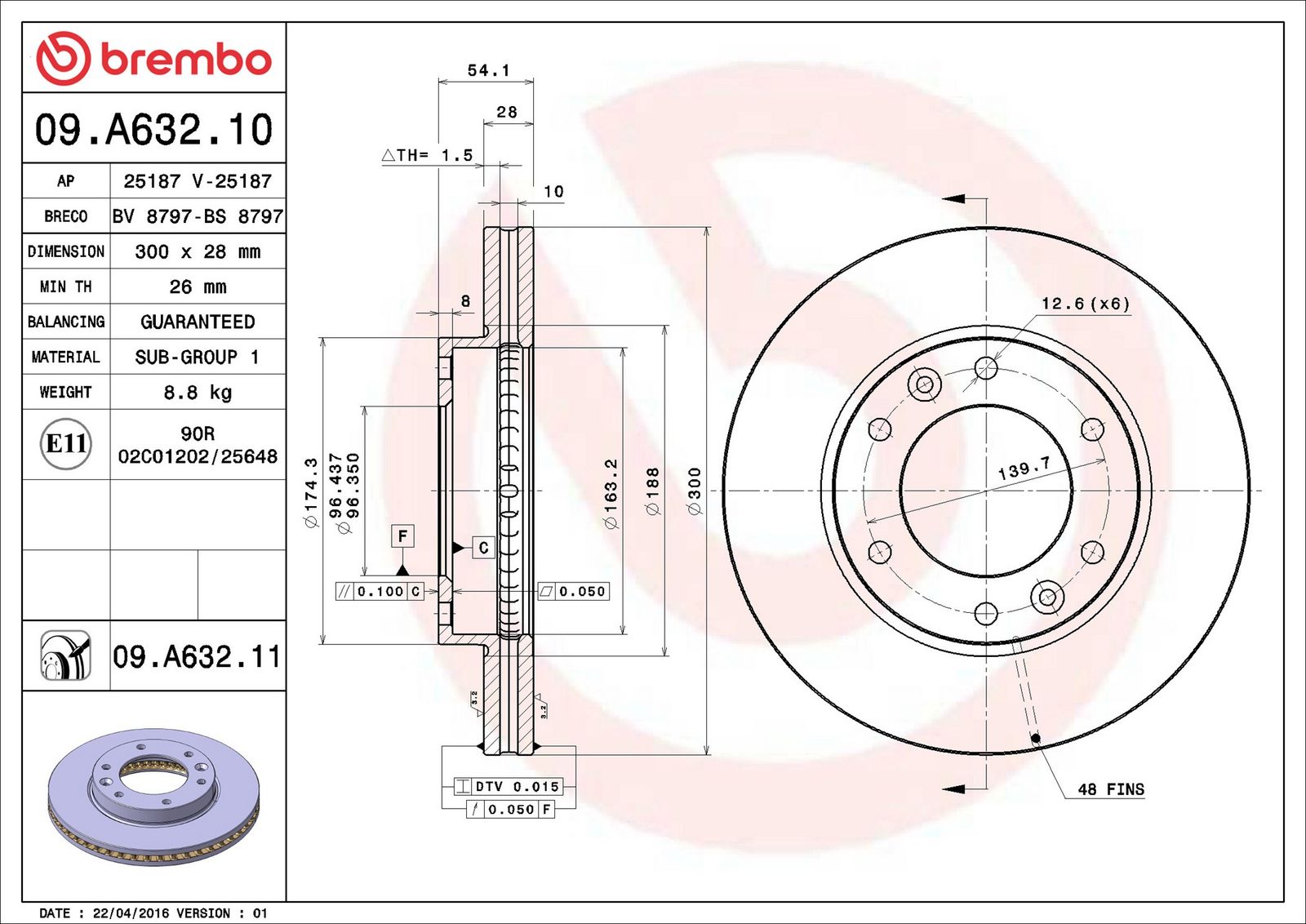 BREMBO 09.A632.11 - Bremsscheibe