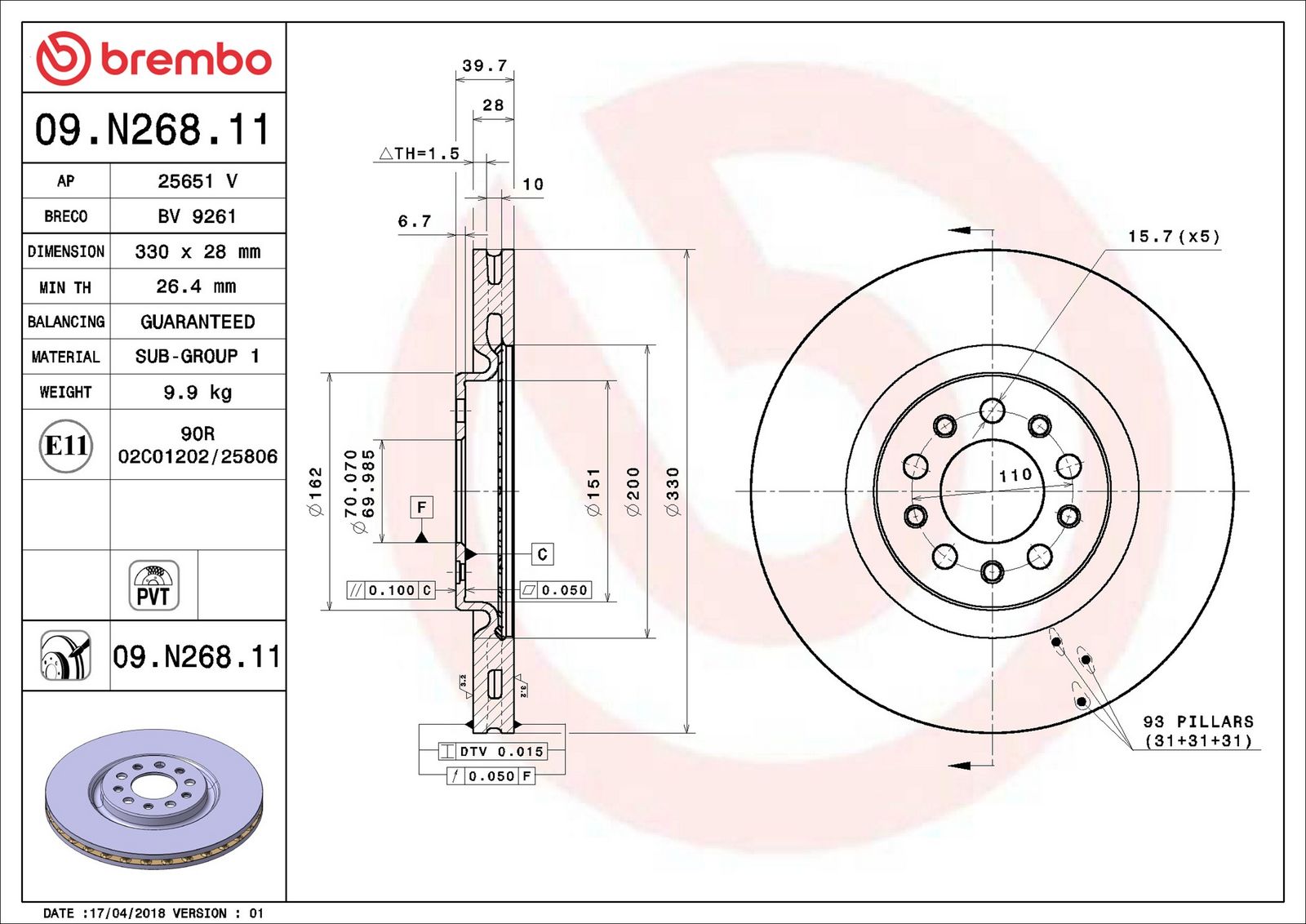 BREMBO 09.N268.11 - Bremsscheibe