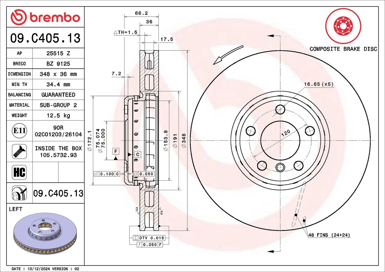 BREMBO 09.C405.13 - Bremsscheibe