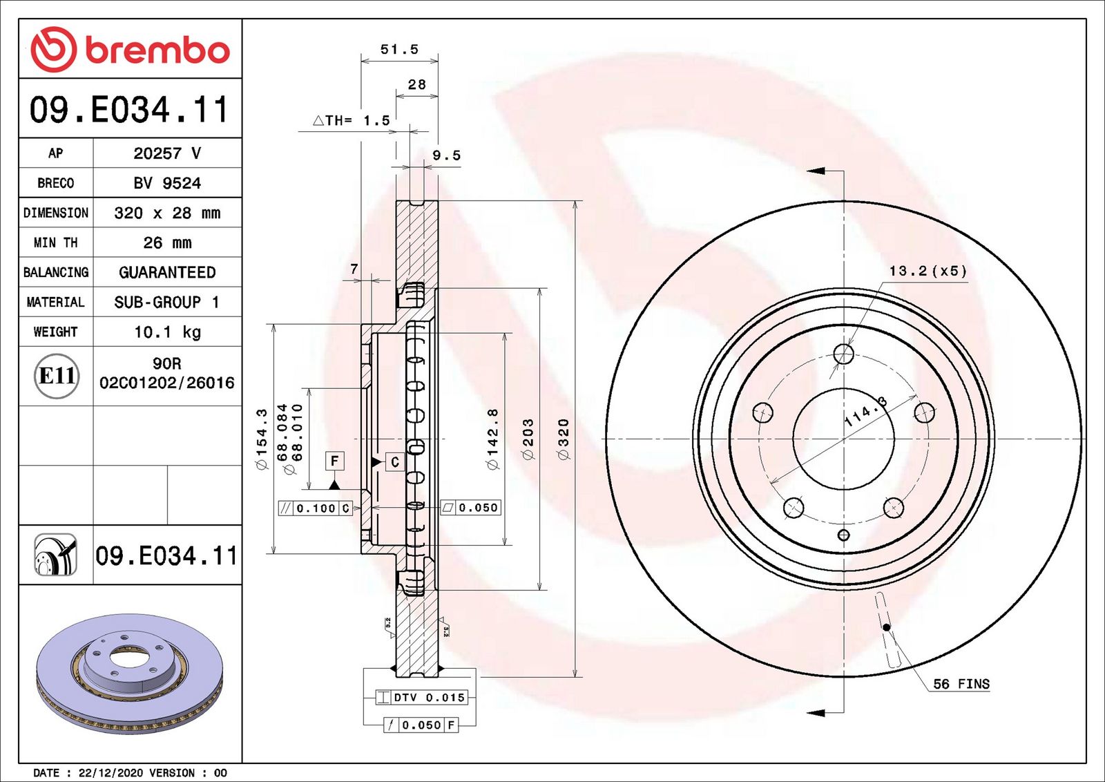 BREMBO 09.E034.11 - Bremsscheibe