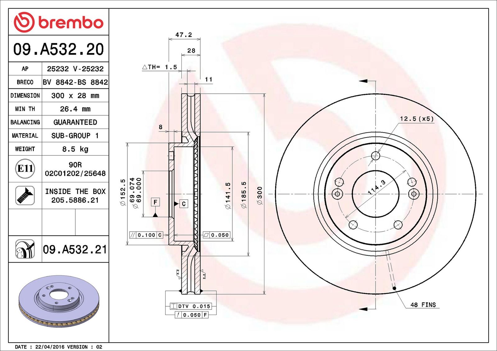 BREMBO 09.A532.21 - Bremsscheibe