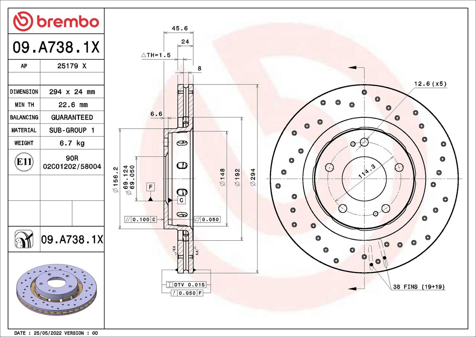 BREMBO 09.A738.1X - Bremsscheibe