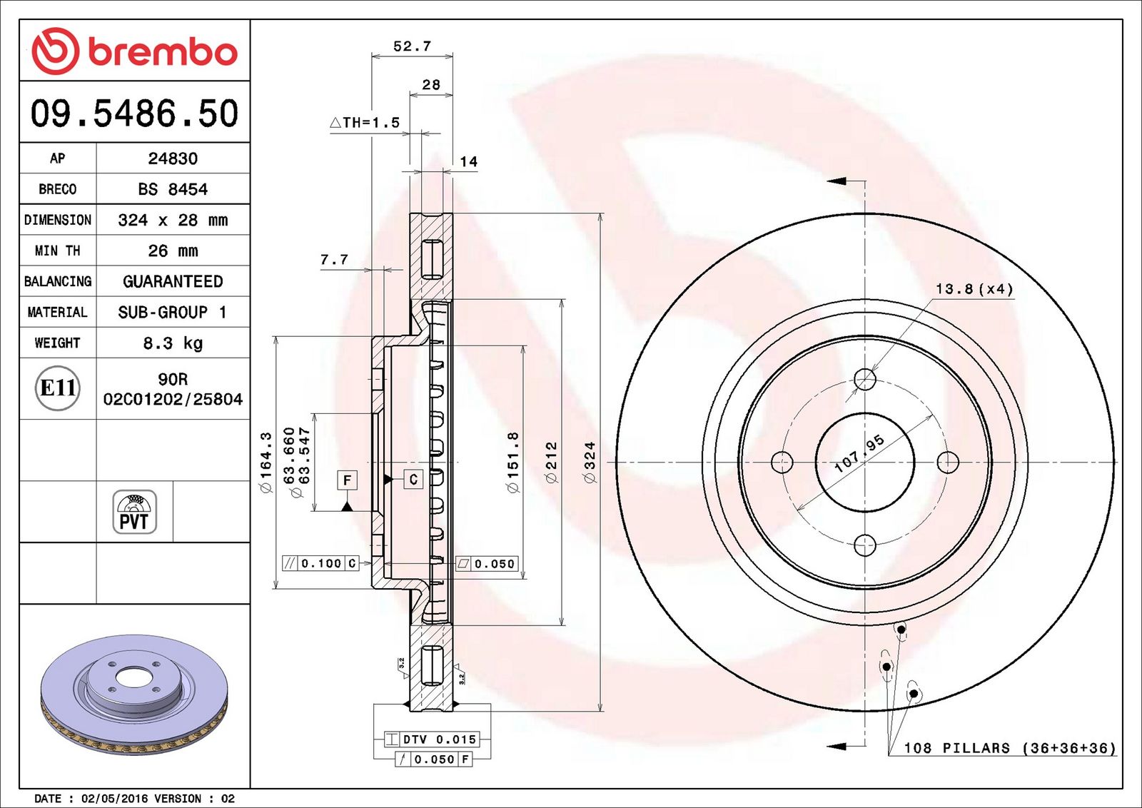 BREMBO 09.5486.50 - Bremsscheibe