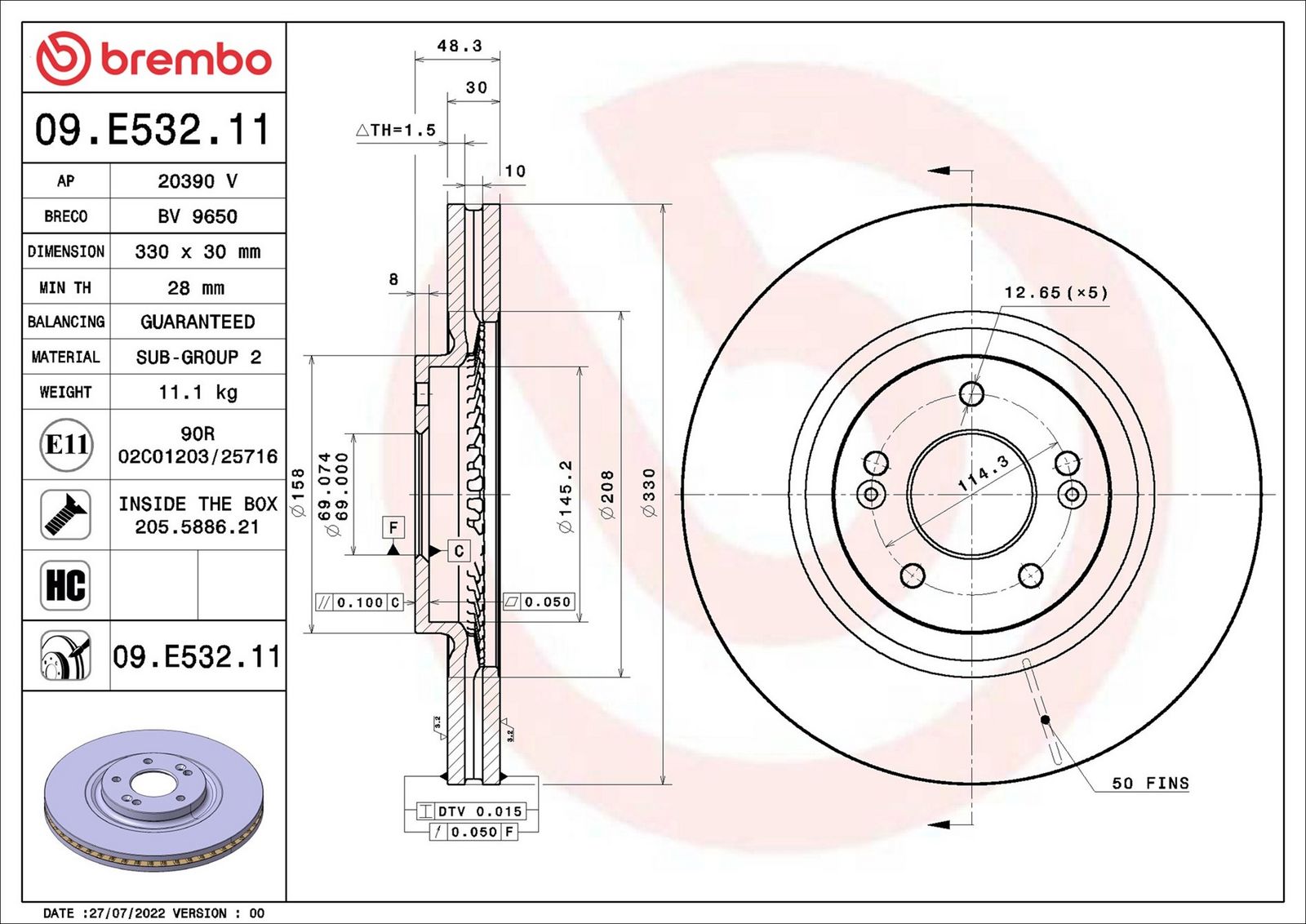 BREMBO 09.E532.11 - Bremsscheibe