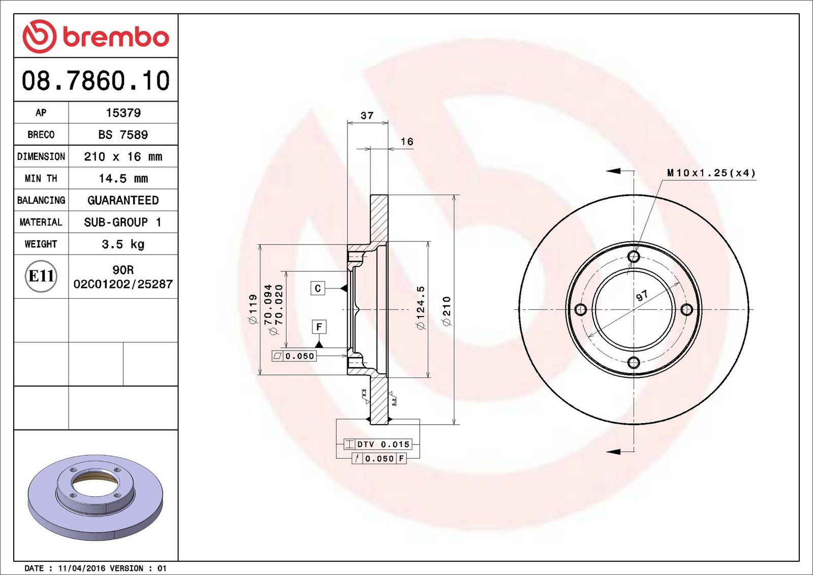 BREMBO 08.7860.10 - Bremsscheibe