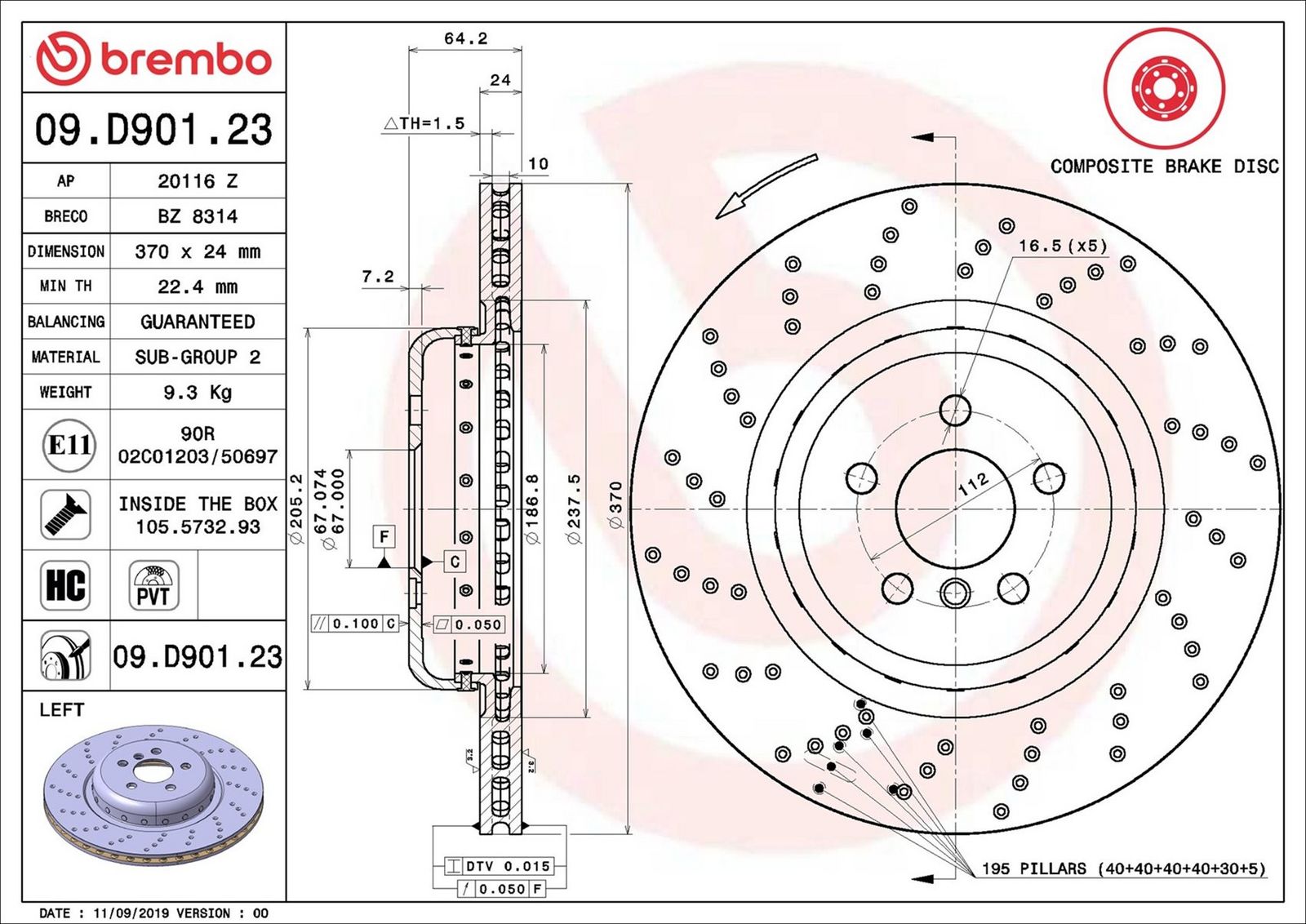 BREMBO 09.D901.23 - Bremsscheibe