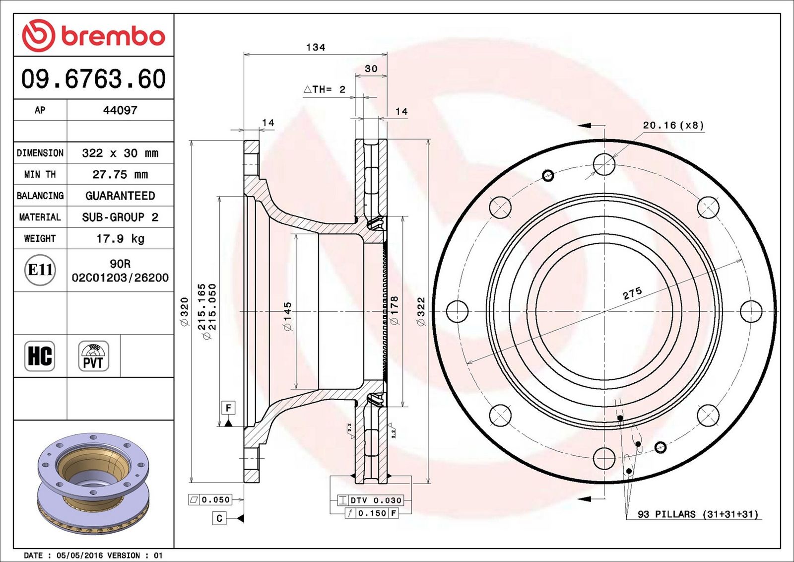 BREMBO 09.6763.60 - Bremsscheibe