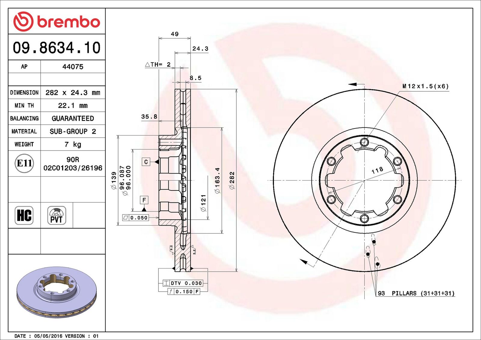 BREMBO 09.8634.10 - Bremsscheibe