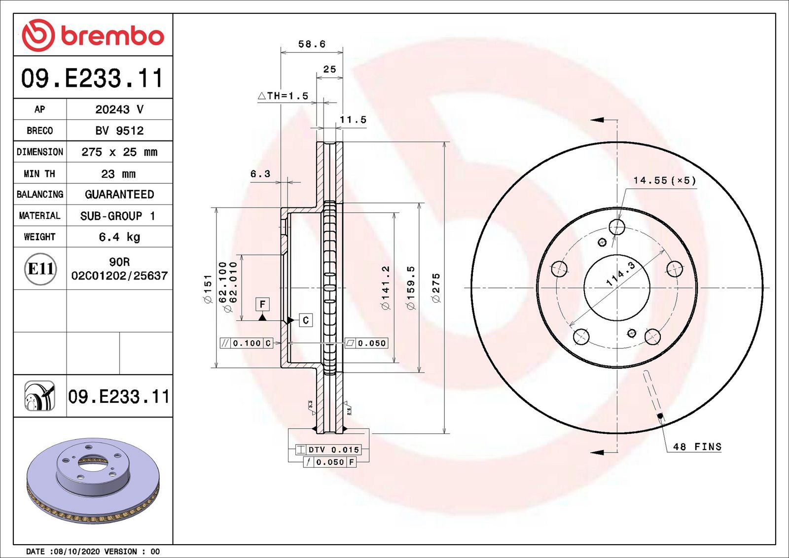 BREMBO 09.E233.11 - Bremsscheibe