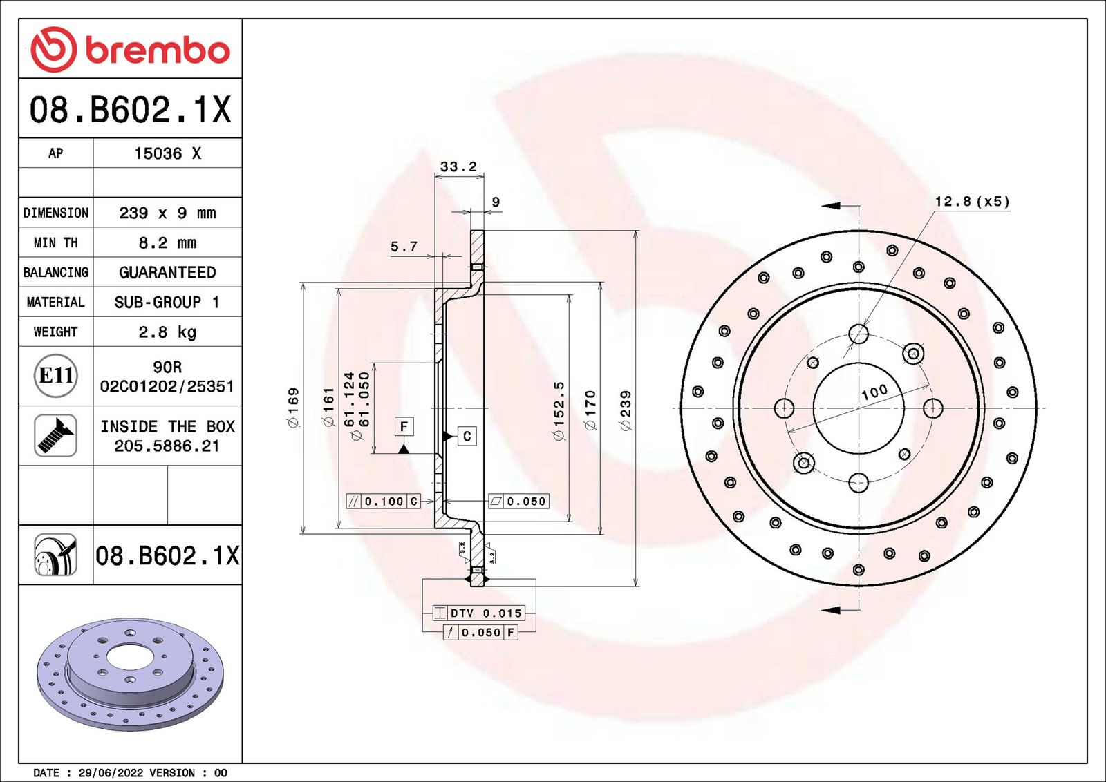 BREMBO 08.B602.1X - Bremsscheibe