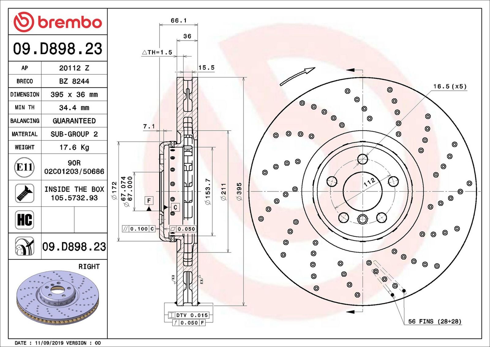 BREMBO 09.D898.23 - Bremsscheibe