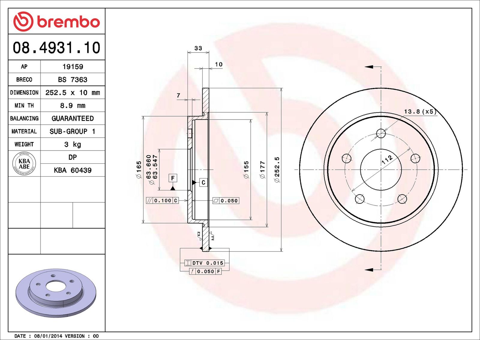 BREMBO 08.4931.10 - Bremsscheibe