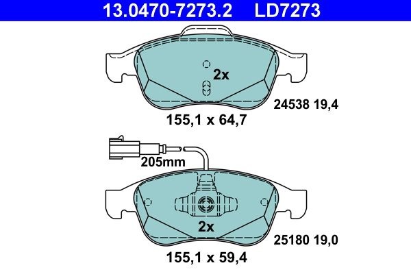 ATE 13.0470-7273.2 - Bremsbelagsatz, Scheibenbremse