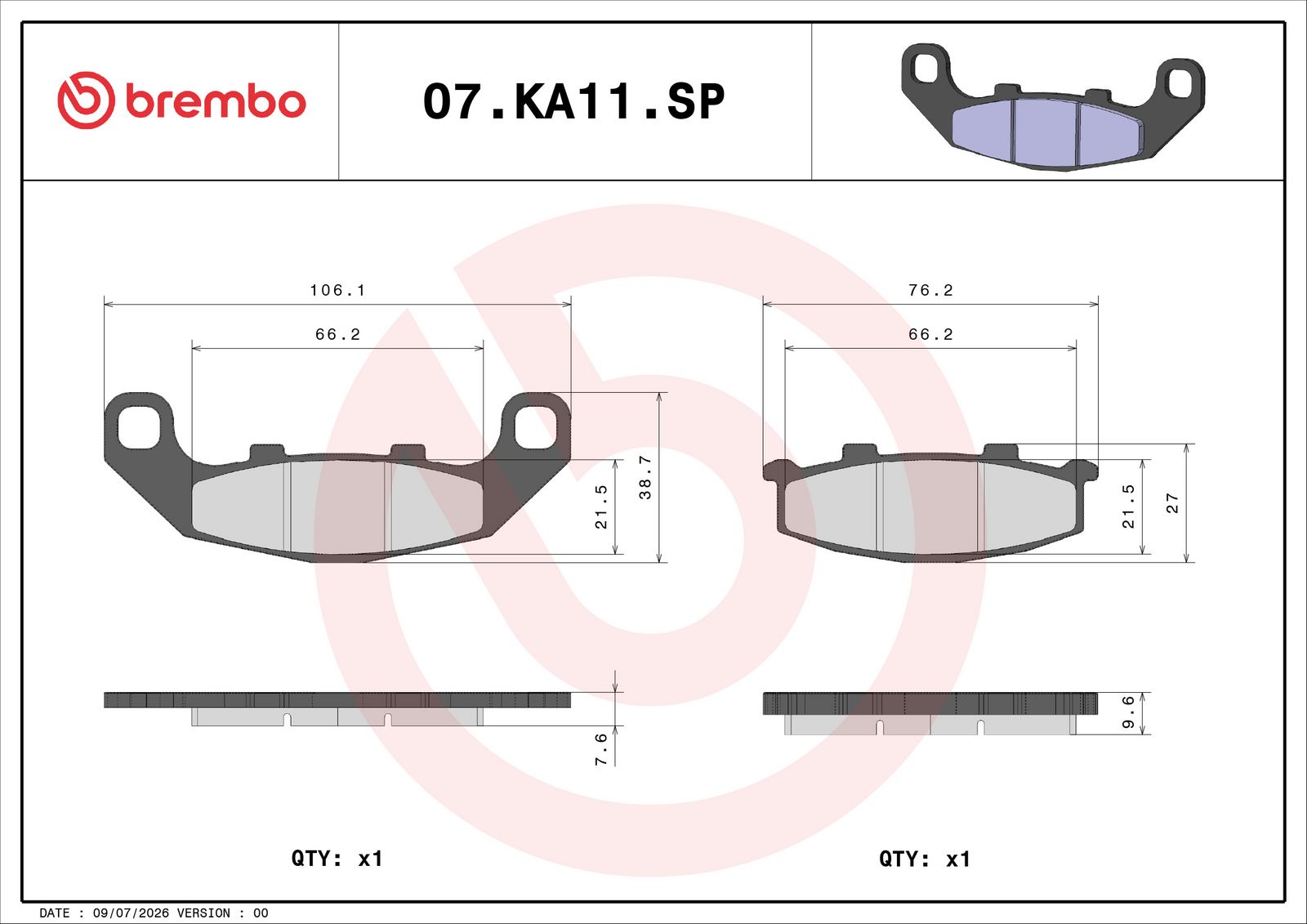 BREMBO 07KA11SP - Bremsbelagsatz, Scheibenbremse