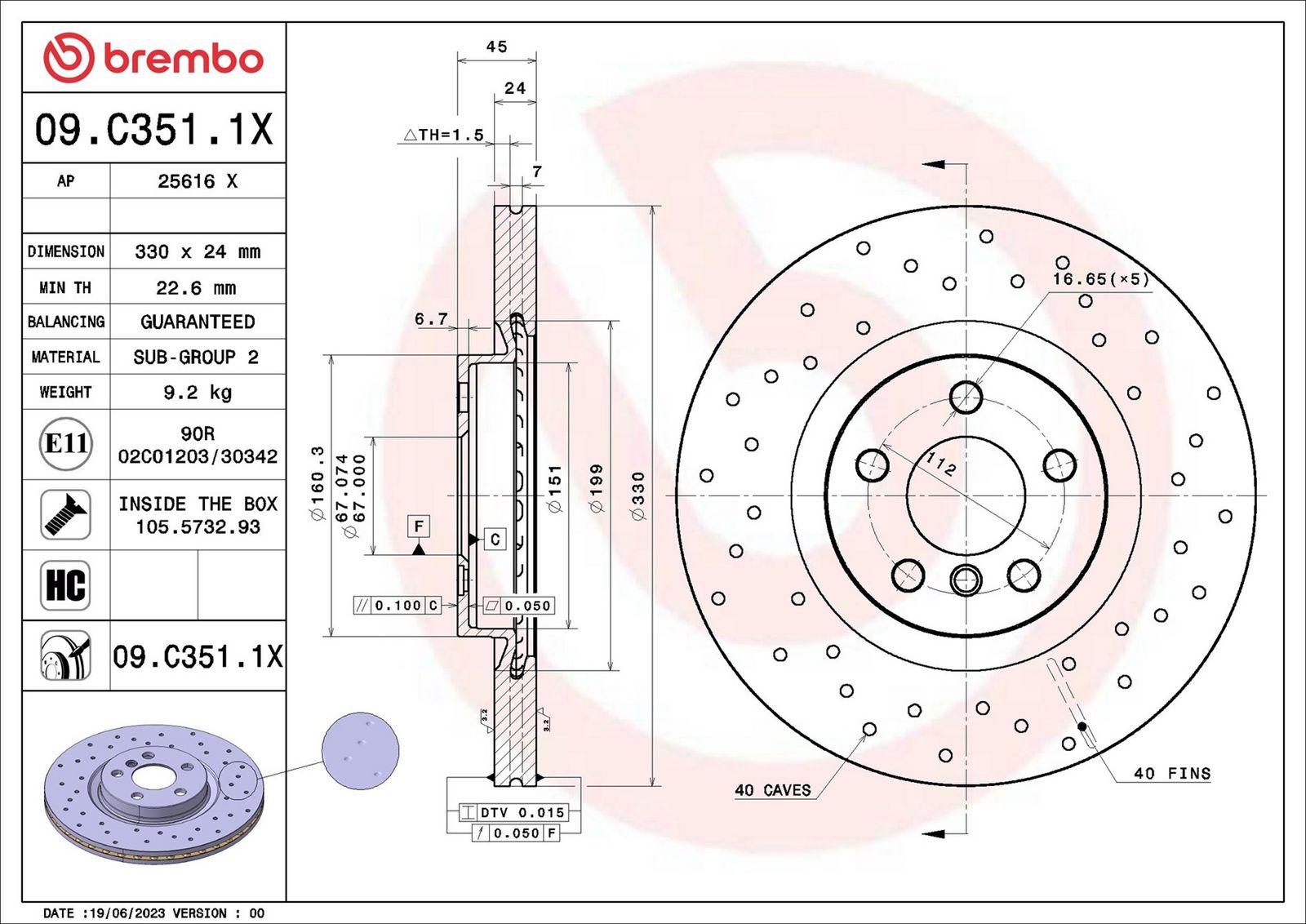 BREMBO 09.C351.1X - Bremsscheibe