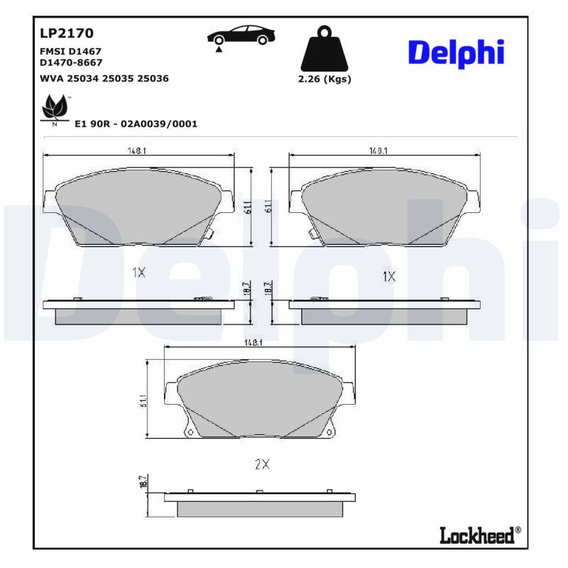 DELPHI LP2170 - Bremsbelagsatz, Scheibenbremse