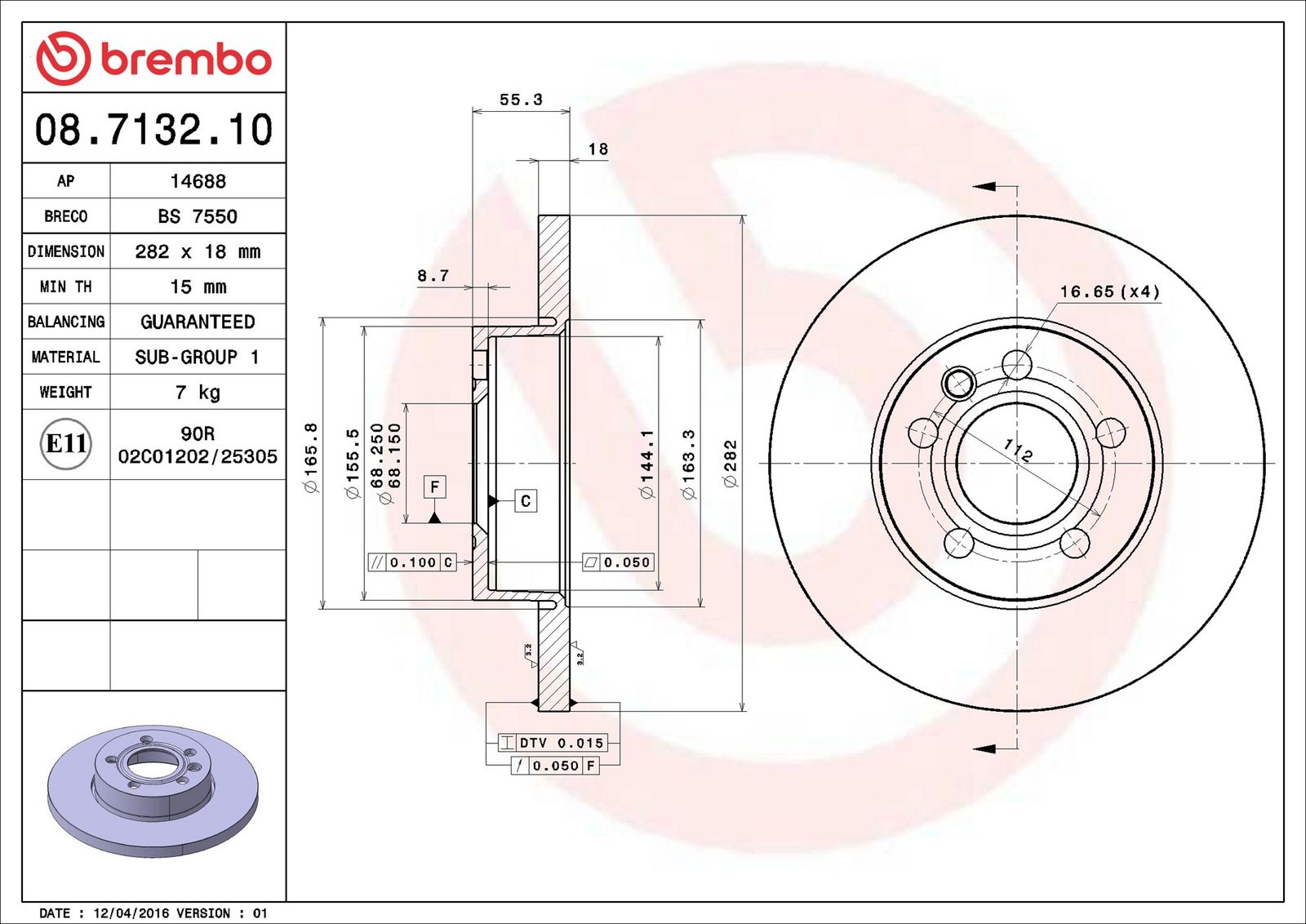 BREMBO 08.7132.10 - Bremsscheibe