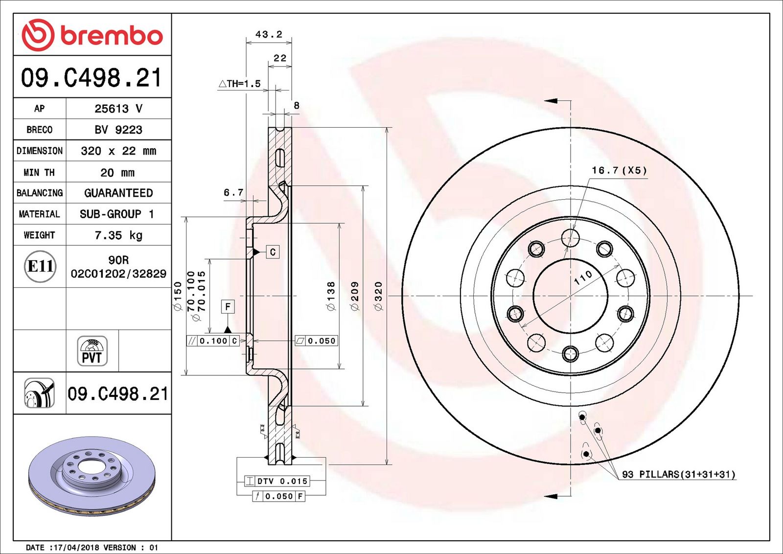 BREMBO 09.C498.21 - Bremsscheibe