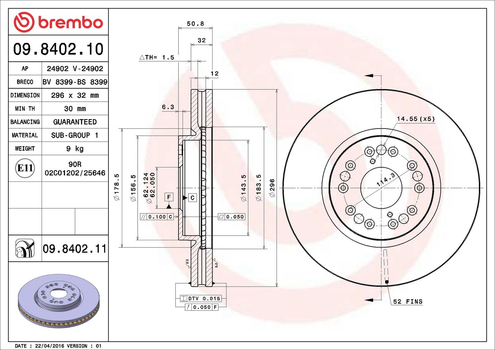 BREMBO 09.8402.11 - Bremsscheibe