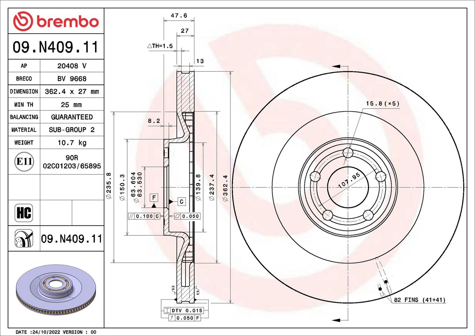 BREMBO 09.N409.11 - Bremsscheibe