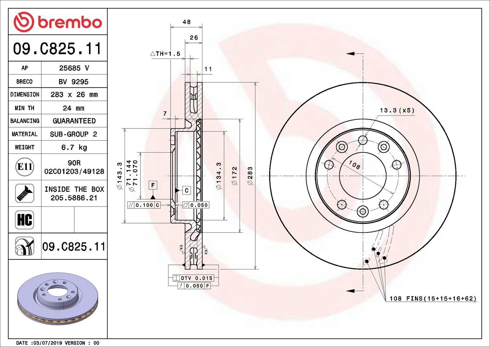 BREMBO 09.C825.11 - Bremsscheibe