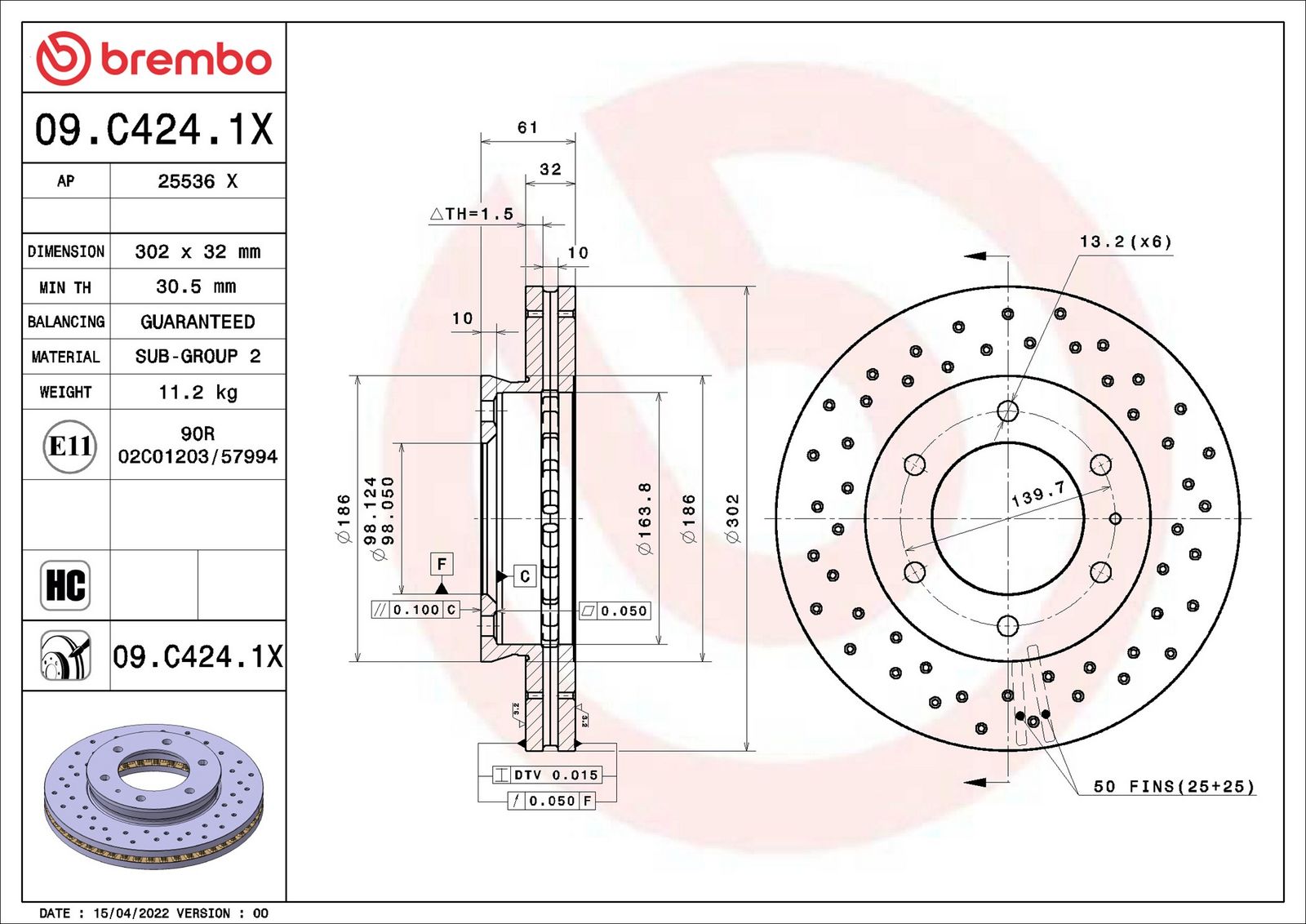 BREMBO 09.C424.1X - Bremsscheibe