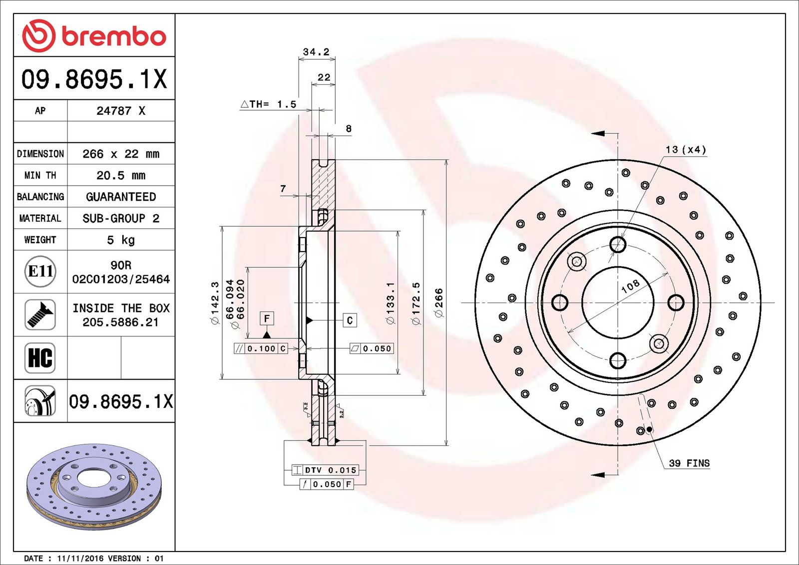 BREMBO 09.8695.1X - Bremsscheibe